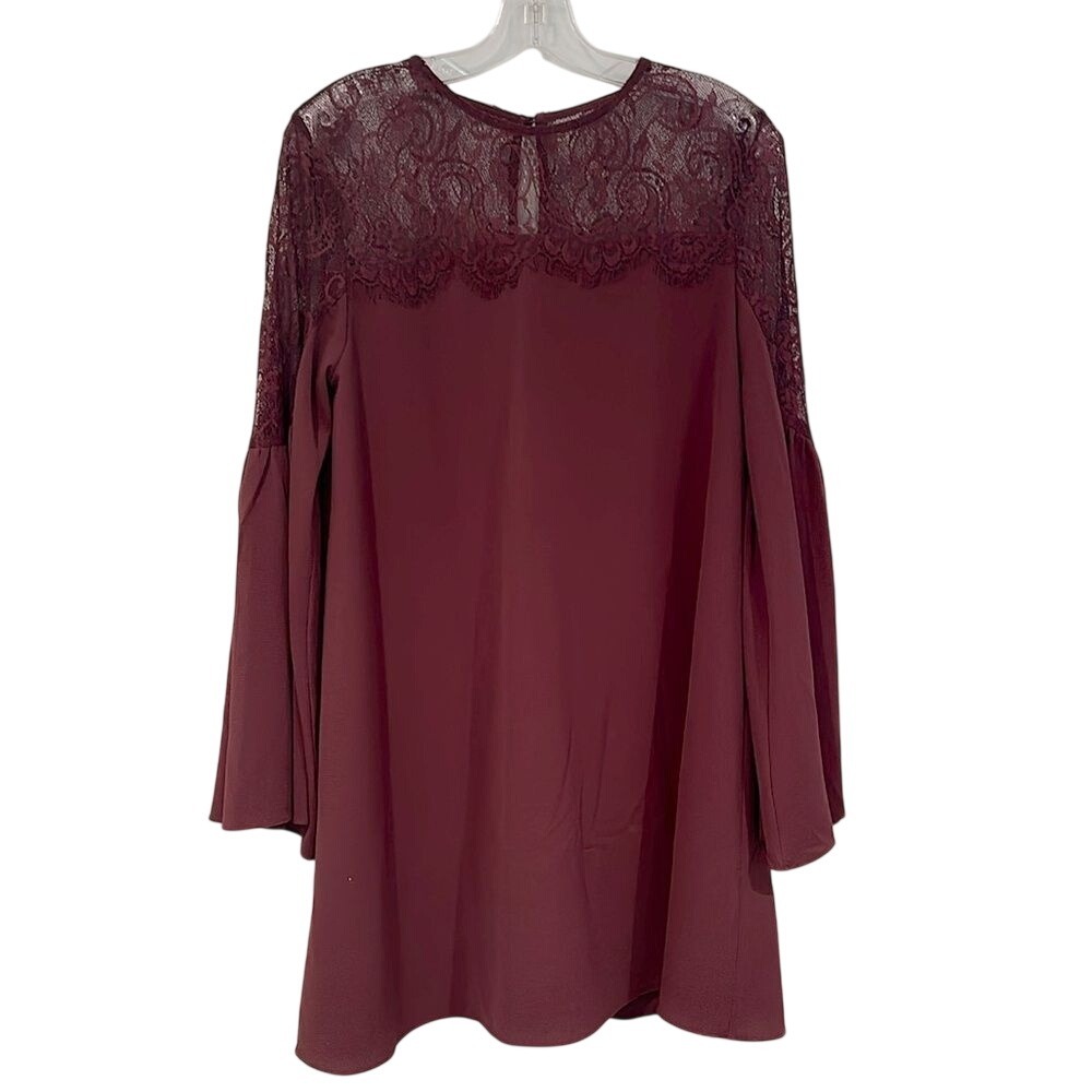 DO+BE Lace Yoke Bell Sleeve Babydoll‎ Dress Women's Small Burgundy Party Dainty